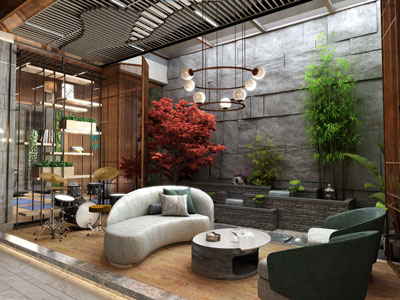 Archviz real-time 3D rendering in browser - Entertainment Complex - WebGL Viewer for Interior
