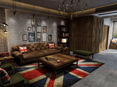 Virtual 3D tour walkthrough rustic interior design